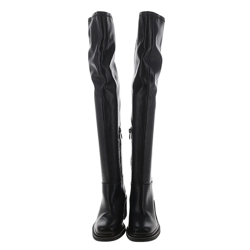 NWT Franco Sarto Kelly‎ OTK Boot 6 Black Stretch Block Heel Rocker Street Edge